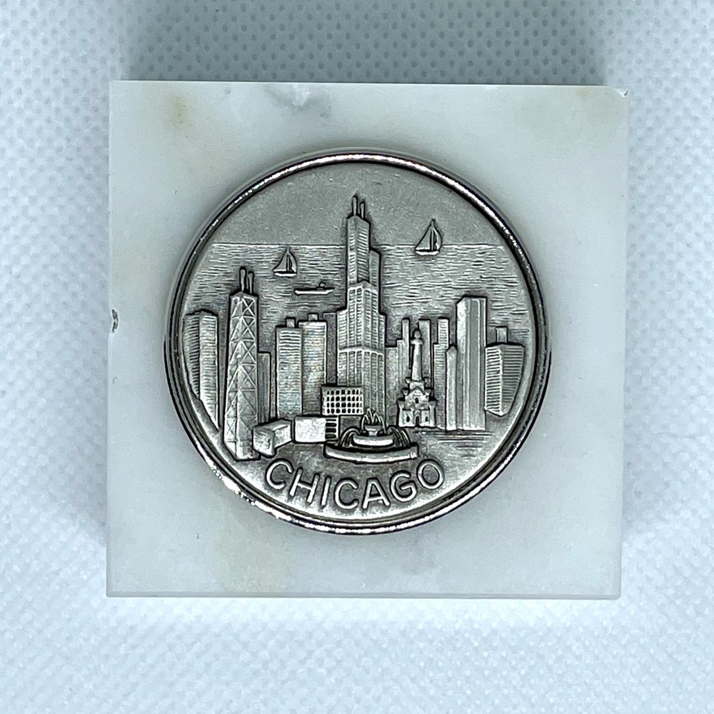 Pewter Chicago coin paperweight